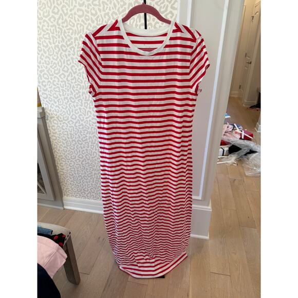 A New Day Women's Red White Striped Short Sleeve Knit Maxi Dress Size L - Picture 4 of 7